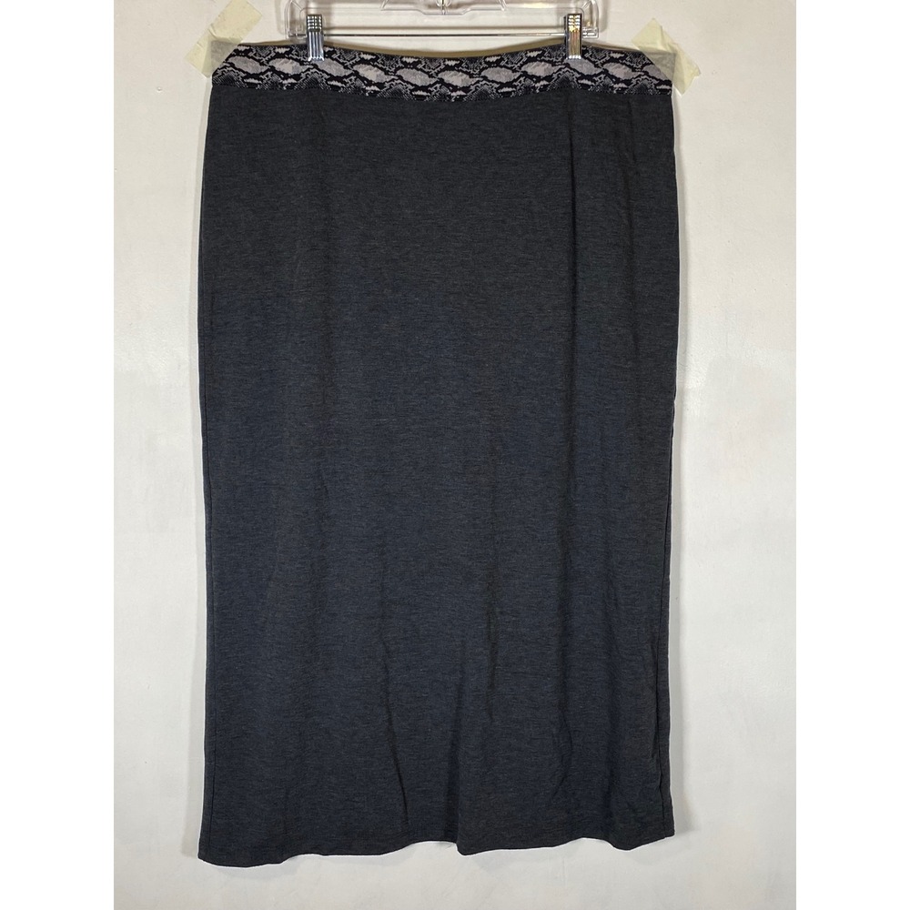 NY Collection Gray Maxi Skirt Snake Print Waist Stretch Knit Modest XXL Teacher